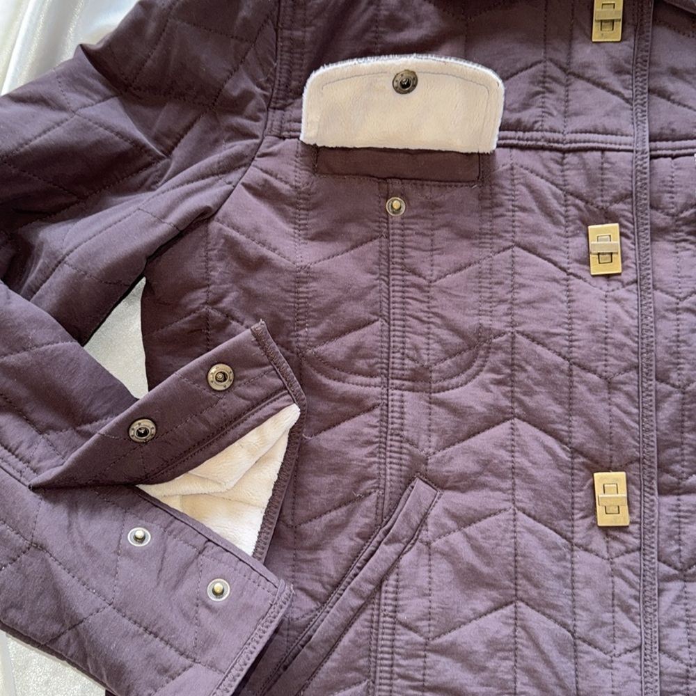 Chadwick’s Brown Barn Jacket Brown Quilted Soft Velour Fleece Lined Toggles Sz M - Picture 7 of 12